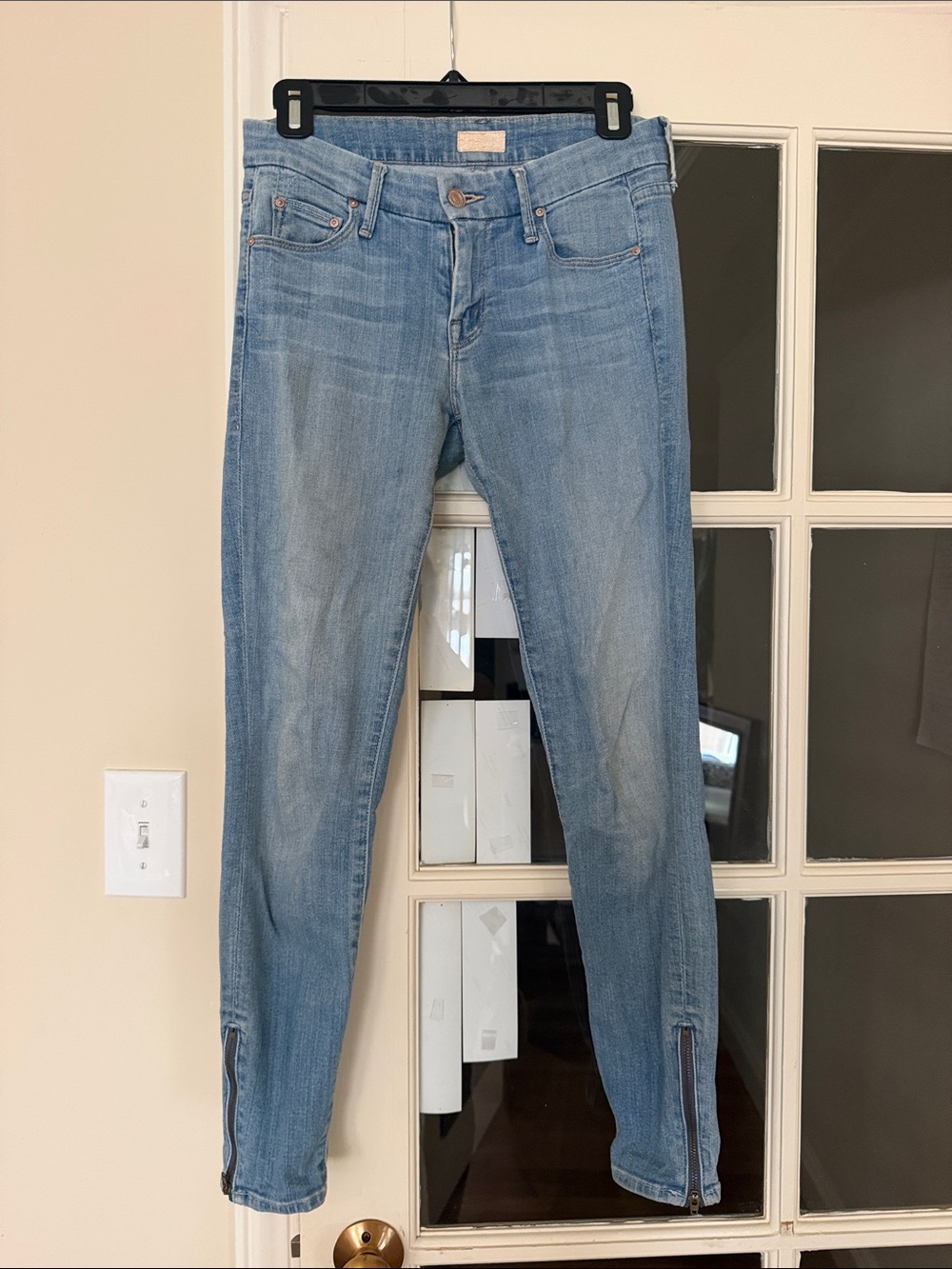 MOTHER Light Blue Zip-Hem Skinny Jeans